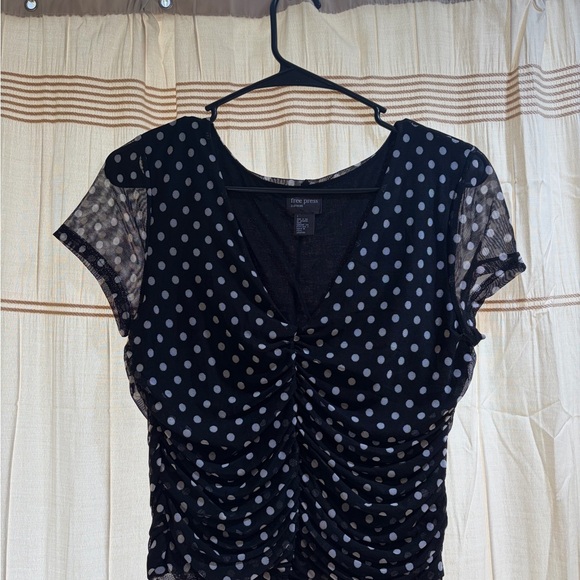 free press Tops - free press Black Polka Dot Ruched Short Sleeve Crop Top